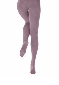 Collant viola opaco con un motivo a treccia testurizzato, dotati di punta senza cuciture e vita rinforzata per un comfort superiore.
