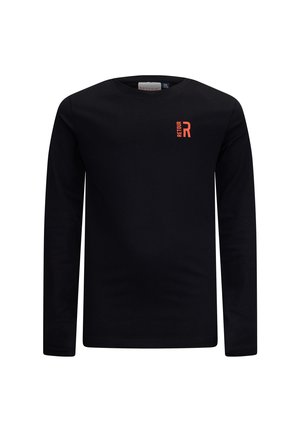 Zwarte longsleeve shirt gemaakt van zacht materiaal, met een klein rood "R" logo op de linkerborst. Ronde halslijn en aansluitend ontwerp.