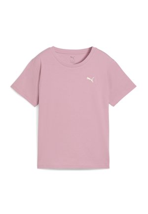 Lyserød t-shirt lavet af blødt stof med rund hals og korte ærmer. Har et lille hvidt logo på venstre brystområde.