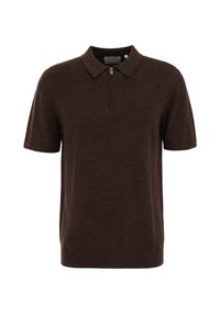 Brah polo majica s kratkimi rokavi, izdelana iz mehkega materiala, z ovratnikom na zadrgo in rebrastim robom. Preprosta, enobarvna brez vzorcev.