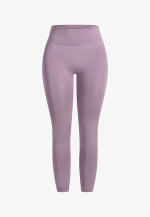 Leggings in een lichte lavende kleur, gemaakt van een rekbare, gladde stof. Heeft een hoge tailleband en een aansluitend ontwerp zonder verdere accenten.