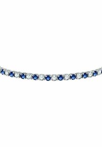 Bracciale in tono argento con gemme blu alternate e cristalli trasparenti, realizzato in un design flessibile e curvato. Finitura liscia.