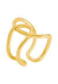 Bague en or présentant un design entrelacé et ouvert avec des bords lisses et arrondis. La texture brillante met en valeur la forme fluide et l'intérêt visuel.