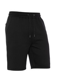 Sorte shorts i bomuldsblanding med elastisk talje, snor og sidelommer. Glat tekstur og knælangt design.