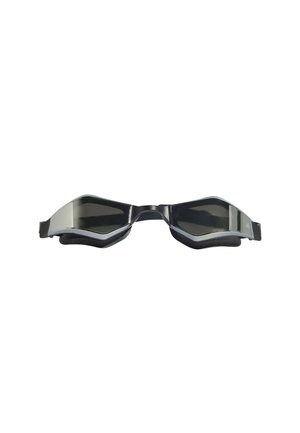 Schwarze Schwimmbrille mit getönten Gläsern und verstellbarem Riemen, entwickelt für Wassersport und Augenschutz.