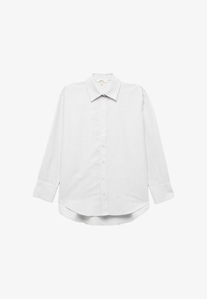 Vaaleanharmaa, pitkähihaisen napitettavan paidan, jossa on ruutukuosi, kaulus ja kaareva helma. Valmistettu sileästä kankaasta.