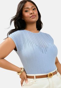 PLUS SIZE FIT - SHEER STAGGERED  SPARKLE  - Lihtne T-särk - blue