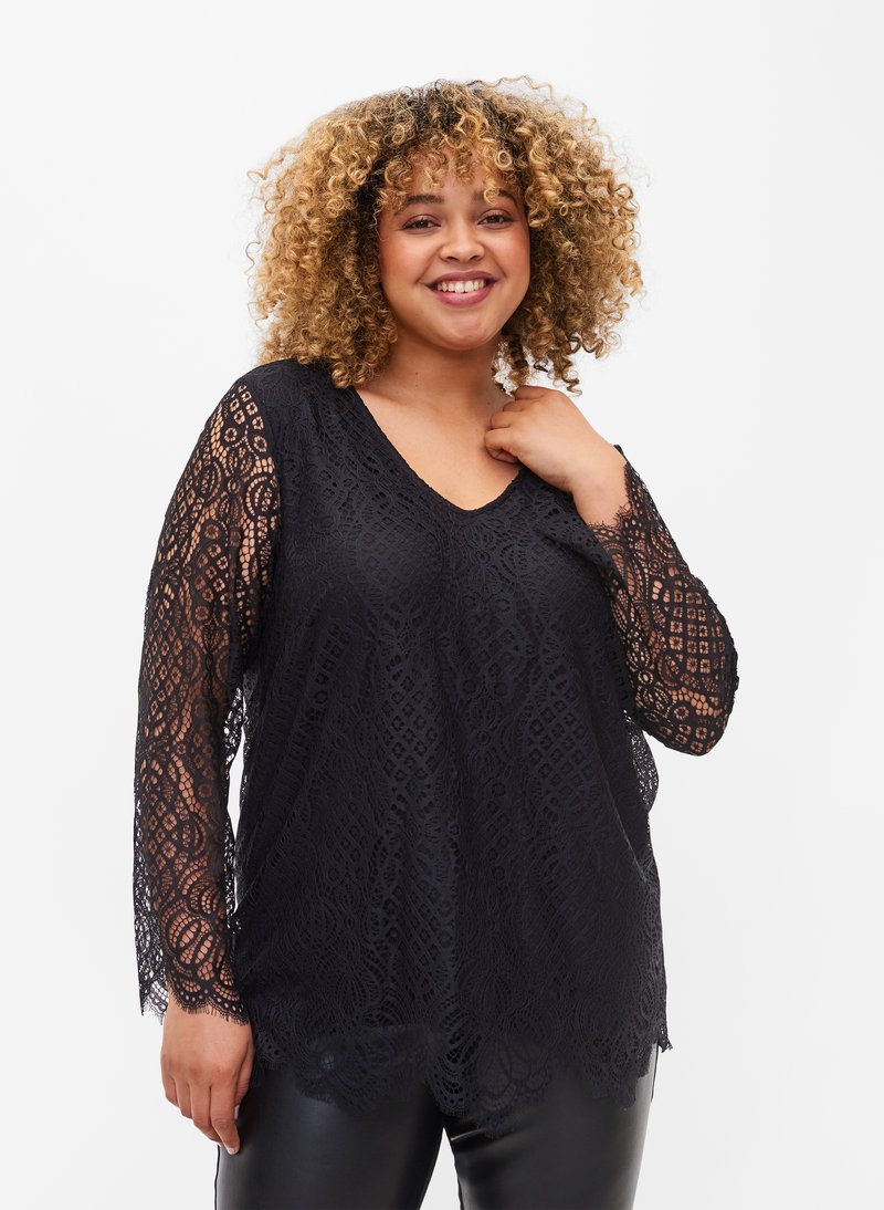 Zizzi WITH V NECK - Blouse - black