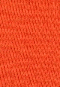 Kirkas oranssinvärinen, teksturoitu kangas, jossa on poikittaisneulekuvio ja tasaiset ompeleet kauttaaltaan.