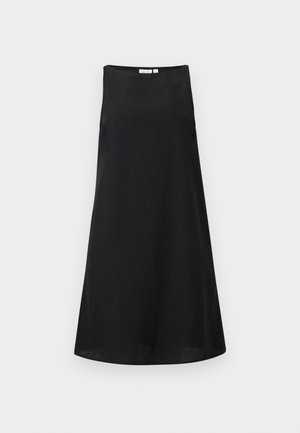 Μαύρη midi φούστα σε γραμμή Α με απαλό υφή, ψηλή μέση και διακριτική άνοιξη στο τελείωμα, παρουσιασμένη πάνω σε απλό φόντο.