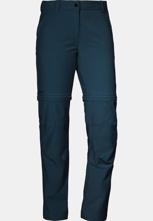 Navy zip-off pants with a smooth, durable fabric. Features two side pockets and reinforced seams for flexibility and comfort.