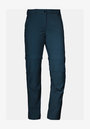 Navy zip-off pants with a smooth, durable fabric. Features two side pockets and reinforced seams for flexibility and comfort.