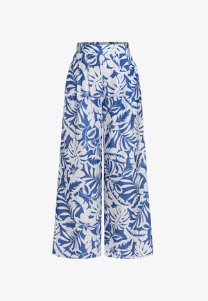 Cupshe, TROPICAL FLORAL PRINT WIDE LEG PANTS - Pantalon classique - white blue