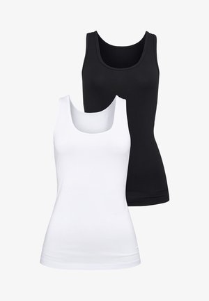 To tank toppe i sort og hvid, lavet af blødt, strækbart stof, med en scoop halsudskæring og en tætsiddende silhuet. Ingen mønstre eller accenter.