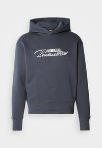 Hooded sweatshirt in dark grey, featuring white script text "CITY SUMMER Paradise" on the front. Soft fabric, ribbed cuffs, and hem.