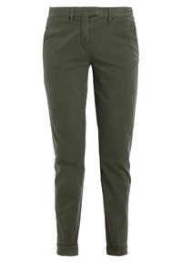 Olijfgroene chinos met een slim fit, gemaakt van een katoenmix, met een platte voorkant, riemlussen en opgerolde manchetten bij de enkels.