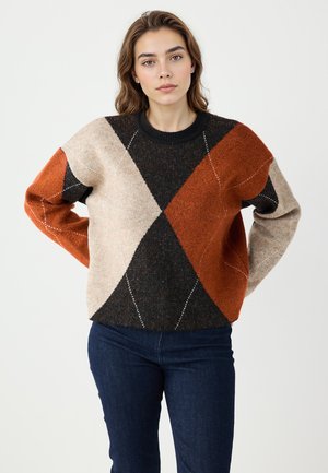 ROUND NECK GEOMETRIC PATTERNED - Pullover - brown