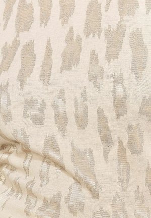 Beezhiv riie, millel on õrn leopardimuster heledas kuldses toonis, tekstuuriga viimistlus, mis peegeldab valgust.