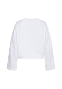 Witte cropped sweatshirt met lange mouwen, met een relaxed fit en een ronde halslijn. Het materiaal lijkt zacht met een gladde textuur.