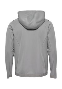 Grau-hoodie mit glatter Textur, komplett mit Rückenmotiv und genähtem Saum. Keine sichtbaren Hardware oder Muster.