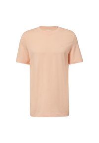 Licht perzikkleurig t-shirt met korte mouwen en ronde hals, met subtiele "s.Oliver" logo op de linkerborst, effen voorkant, relaxte pasvorm.