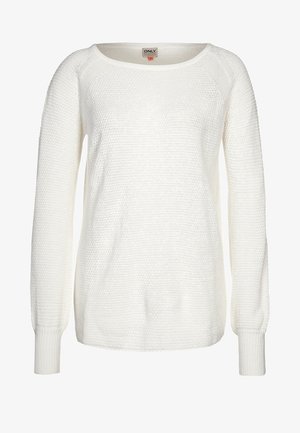 Witte gebreide pullover met een ronde halslijn en lange mouwen. Textuurstof met geribde boorden en zoom. Casual pasvorm.