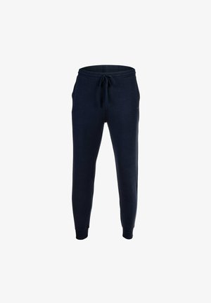 Marineblauwe katoenen joggers met een elastische tailleband, trekkoorden en zijzakken. Tapere ontwerp met geribde manchetten bij de enkels.