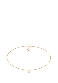 Halskette aus Gold mit einem eleganten Design, ausgestattet mit einem kleinen Opal-Anhänger, zarter Textur und einem Karabinerverschluss. Verstellbare Länge.
