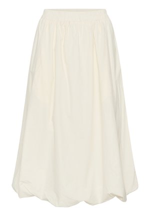 Kremine, vidutinio ilgio sijonas su susmaukytu elastiniu juosmeniu ir šiek tiek pūstais apačia, pagamintas iš lengvos medžiagos.