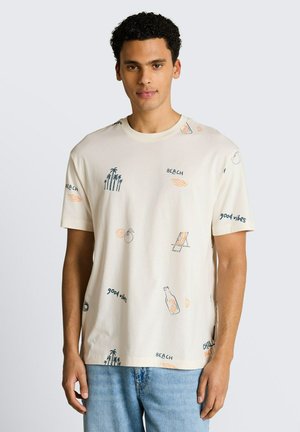 TOM TAILOR DENIM, TOM TAILOR DENIM T-SHIRT RELAXED FIT T-SHIRT MIT ALLOVER-PRINT - T-shirt imprimé - wool white fun summer print