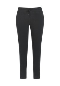 Schwarze Jogginghosen aus weichem Stoff, mit einem elastischen Bund mit Kordelzug, zwei Seitentaschen und schmal zulaufenden Beinen.