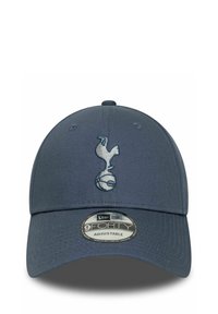 Marineblaue verstellbare Mütze mit gesticktem Tottenham Hotspur-Logo, runder Krone, gebogenem Schirm und strukturiertem Stoff.