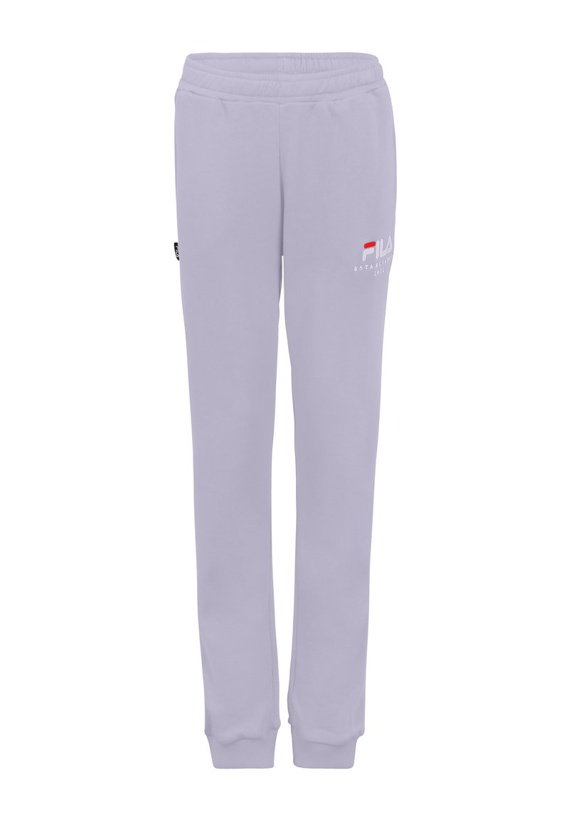 Lila sweatpants med elastisk midjeband, avsmalnande ben och logotypdetalj på framsidan. Mjukt tyg med en slät struktur.