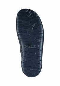 Black rubber shoe sole with textured wavy patterns and a rounded toe. Features "FLY FLOT" branding and size marking.