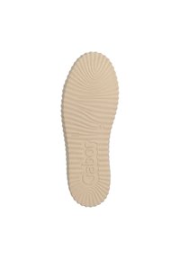 Gabor Schuhsohle, aus Gummi, beige Farbe, strukturiert mit wellenförmigen Mustern und ausgeprägten Rippungen, mit eingeprägtem Markennamen.
