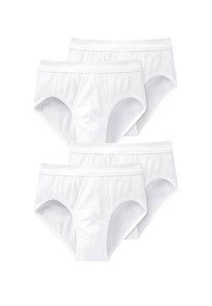 Weiße Baumwollslips im Set von vier, mit horizontaler Rippstruktur, elastischem Bund und klassischem Slip-Schnitt.