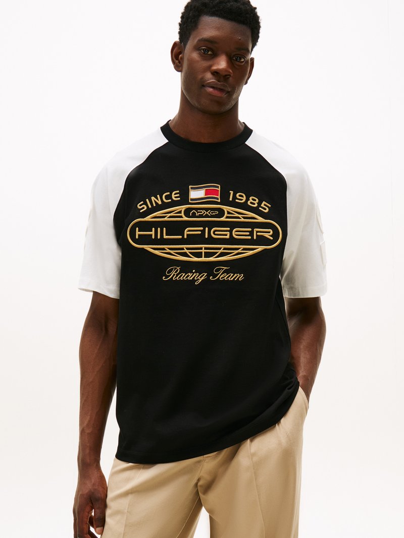 Tommy Hilfiger F1 MOVIE GRAPHIC RINGER T-SHIRT - T-shirts med print - black/ecru