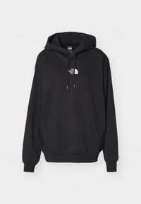 Sweat à capuche noir avec poche avant, cordon de serrage à la capuche et petit logo blanc The North Face centré sur la poitrine.