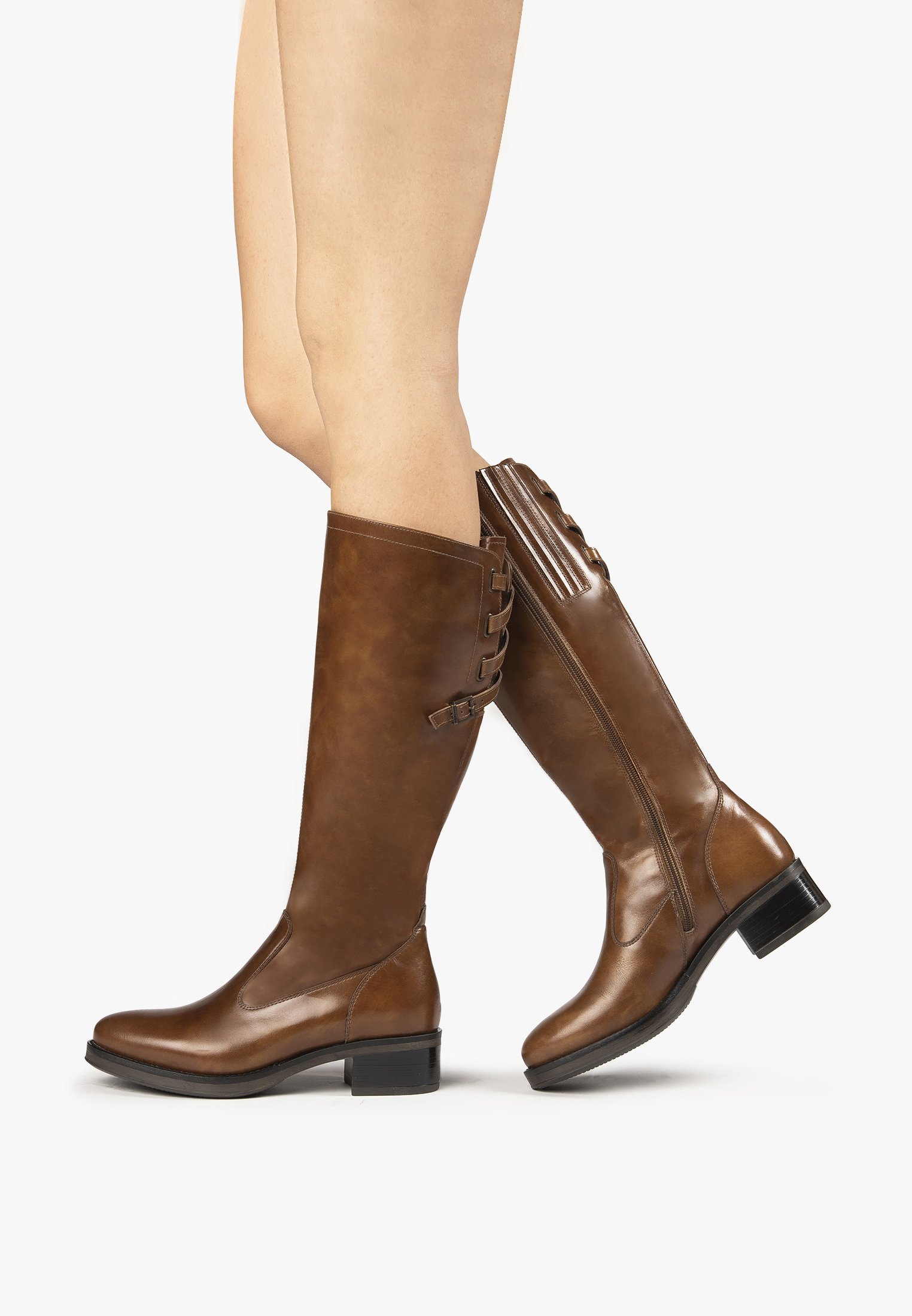 Bottines Pliantes Femme - Talons Hauts Élégants - Cuir Souple - Bottes Longues D'Hiver & Automne - Style Cowboy Rétro - 4