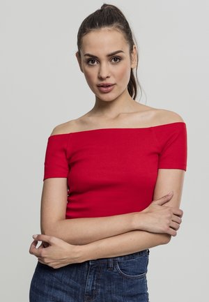LADIES OFF SHOULDER RIB TEE - Basic T-shirt - fire red