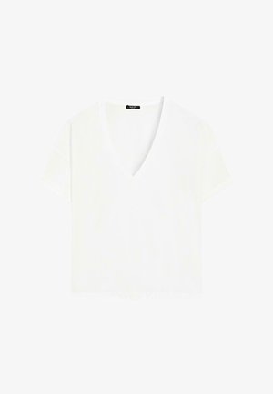 Massimo Dutti, FLOWING CROPPED FIT V-NECK T-SHIRT - T-Shirt basic - white