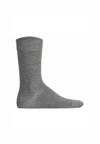 Grå bomuldsstrømpe med ribbet manchet, ankellængde design, glat tekstur og sømløs tå. Velegnet til daglig brug.
