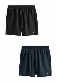Pantaloni scurți sportivi negri și bleumarin cu talie elastică, buzunare laterale și o croială lejeră. Fabricat dintr-un material ușor, având margini ventilate.