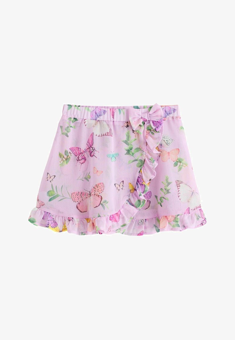 Šviesiai rožinė sijonas su drugelio ir lapų raštu; turi raukšlėtą apatinį kraštą ir kaspiną juosmens srityje. Pagamintas iš minkštos, lengvos medžiagos.