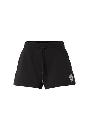 Shorts décontractés noirs avec taille élastique, cordon à l'avant, poches latérales et petit logo brodé sur la jambe gauche.