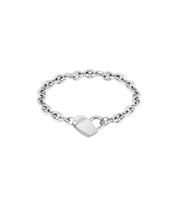 SS CHAIN BRACELET WITH  STAMPED BOSS MONOGRAM HEART - Bracelet - sliver