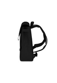 Černý batoh s elegantním designem, vyrobený z odolné tkaniny. Obsahuje nastavitelné popruhy a boční ucho pro snadnější nošení.