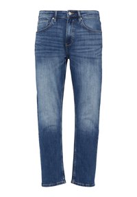 Spijkerbroek in een middelmatige blauwe was met een vervaagd verloop, rechte snit, vijf zakken en klassieke zilveren hardwares.