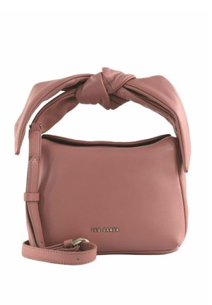 Soft pink leather handbag with a knotted handle, adjustable shoulder strap, and "Ted Baker" logo on the front center.