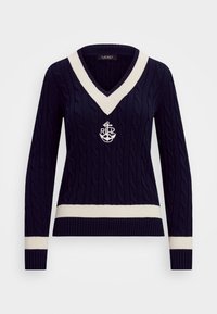 Lauren Ralph Lauren CABLE KNIT COTTON CRICKET SWEATER - Pulover - navy/mascarpone cream